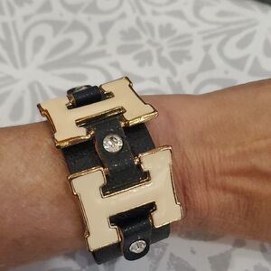 Letter H Enameled Bracelet W/ Rhinestones Helen Hailey Hannah